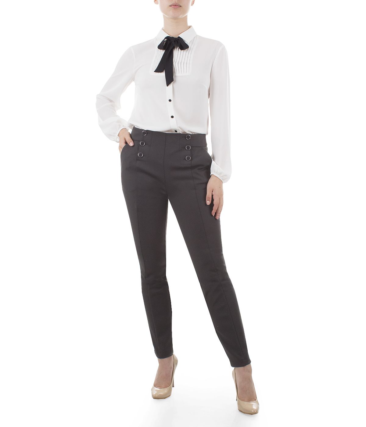 Skinny trousers with crease and decorative buttoning  2